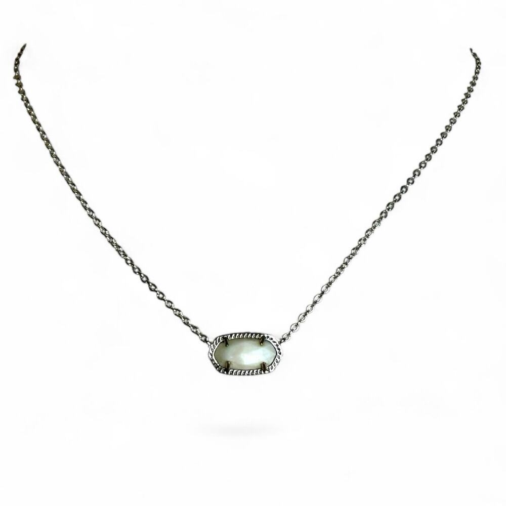 Kendra Scott Elisa Pendant Necklace White Pendant Silver Tone Chain
